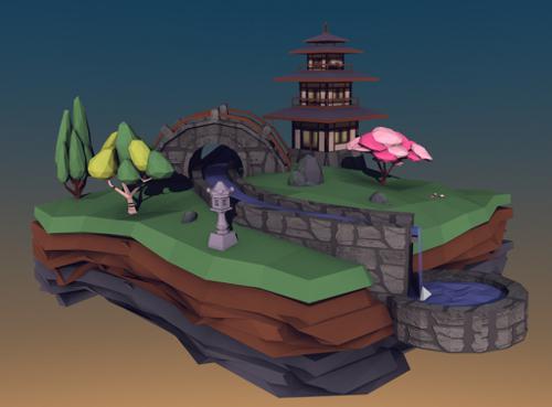 Low Poly Pagoda Garden Tile preview image